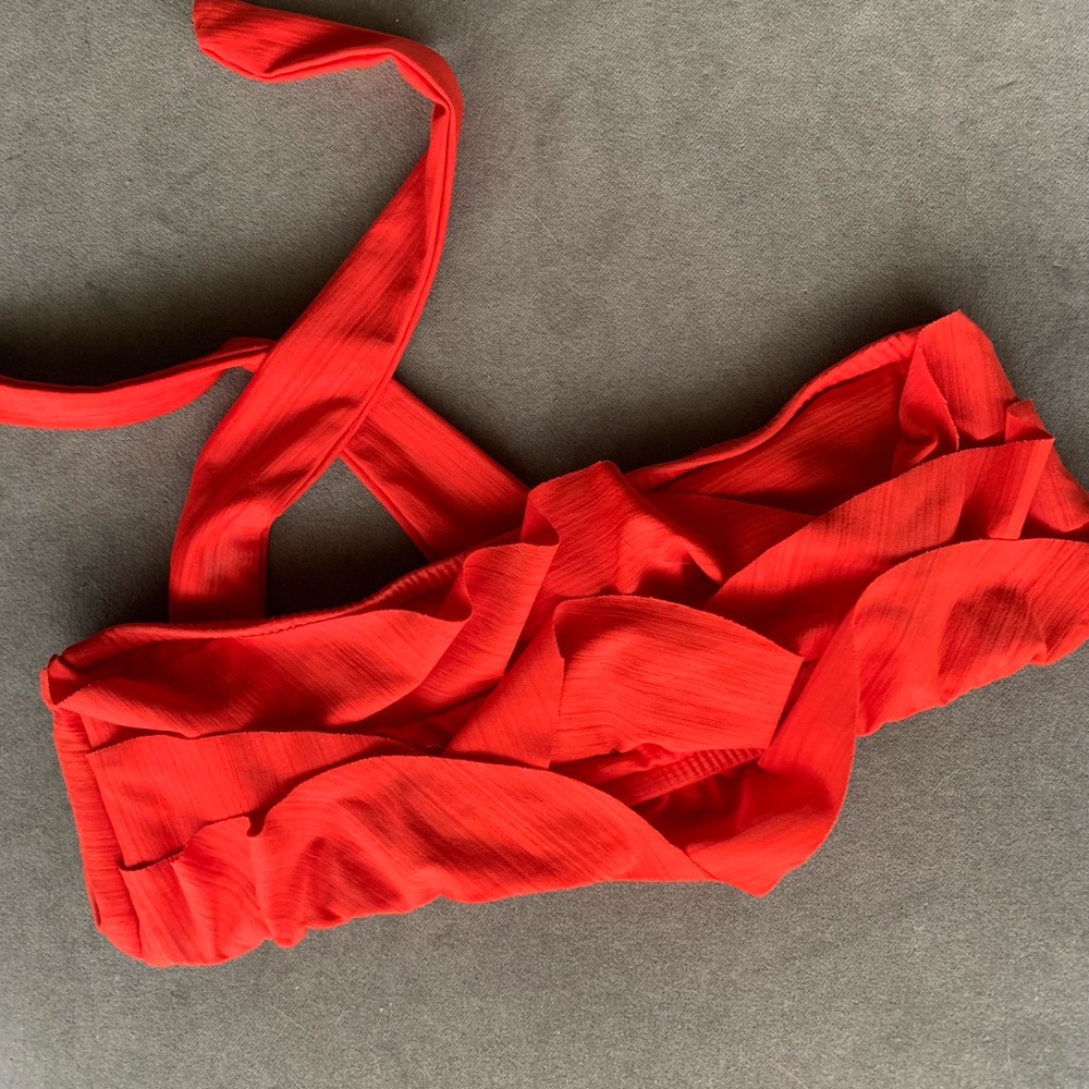 Red ruffle bikini top